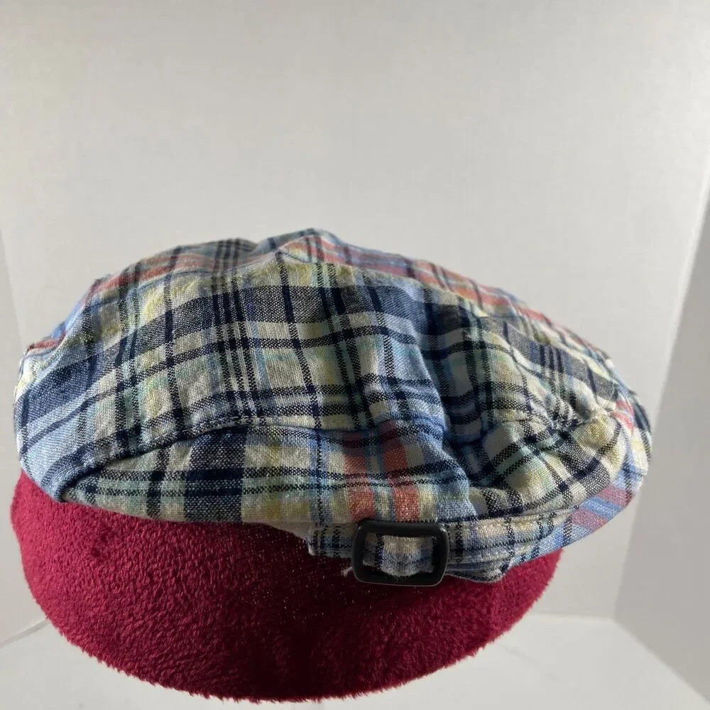 Janie And Jack Baby 6-12 Months Plaid Newsboy Cap Blue Linen Cotton Hat
